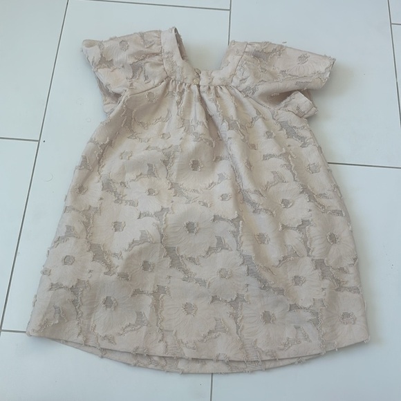 Zara girl Jacquard Elegant Cream Floral Dress 3/4 - Picture 6 of 6